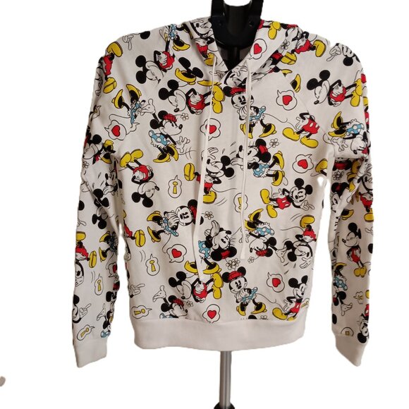 Disney Minnie & Mickey Mouse All-Over Print White Lightweight Hoodie Women’s S - Picture 2 of 14